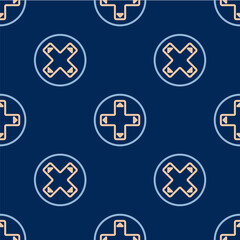 Line Game controller or joystick for game console icon isolated seamless pattern on blue background. Vector