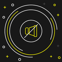 Line Mute microphone icon isolated on black background. Microphone audio muted. Colorful outline concept. Vector