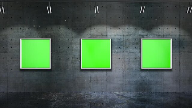 Art gallery with pictures and light in room, art and fashion style background