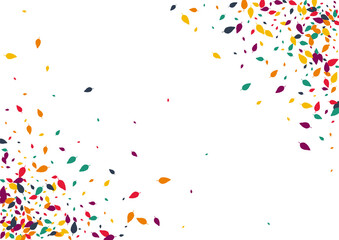 Yellow Confetti Vector White Background. Colorful Foliage Flying Pattern. Eco Leaf Design. Autumn Foliage Card.