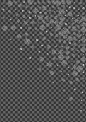 Silver Snowflake Background Transparent Vector. Flake Macro Illustration. Luminous Dot Flake. Metal Frost Pattern.