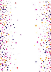 Multicolor Burst Confetti Texture. Round Splatter Wallpaper. Orange Dot Christmas. Circle Pink Celebration Frame. Element Illustration.