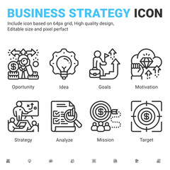 Business strategy icon with line style isolated. Icon ambition, goals, target practice, conference, presentation, brainstorm session, personal focus, teamwork and coworking sign symbol for business