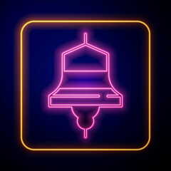 Glowing neon Ship bell icon isolated on black background. Vector