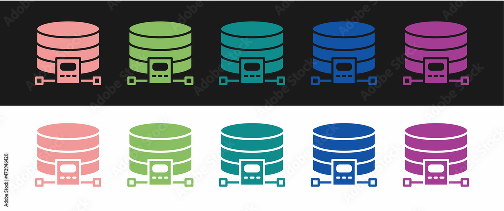 Aufkleber set cloud database icon isolated on black and white background. cloud computing concept. digital ser