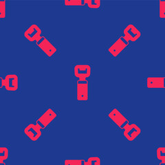 Red Bottle opener icon isolated seamless pattern on blue background. Vector