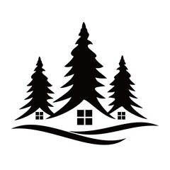 pine tree house logo icon vector