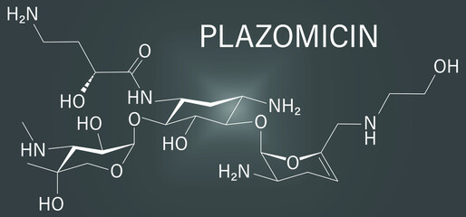 Plazomicin antibiotic drug molecule, aminoglycoside class. Skeletal formula.	
