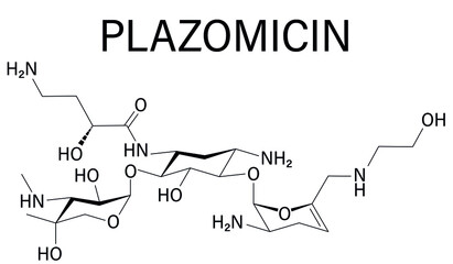 Plazomicin antibiotic drug molecule, aminoglycoside class. Skeletal formula.	
