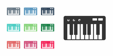Black Music synthesizer icon isolated on white background. Electronic piano. Set icons colorful. Vector