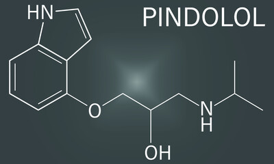 Pindolol beta blocker drug molecule. Skeletal formula.	
