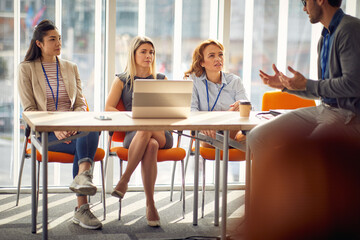 Young business board is having a break during a job applicants interview. Business, people, company