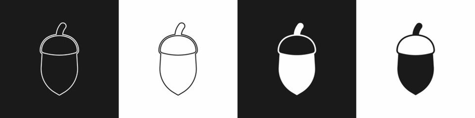 Set Acorn icon isolated on black and white background. Vector