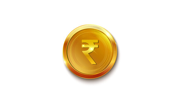Vector illustration of Indian golden rupee coin currency money wealth on isolated white background