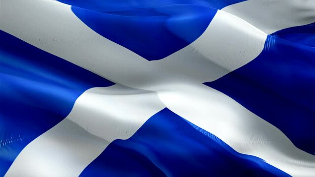 Scotland flag video. National 3d Scottish Flag Slow Motion video. Scotland tourism Flag Blowing Close Up. Scottish Flags Motion Loop HD resolution Background Closeup 1080p Full HD video flags waving i