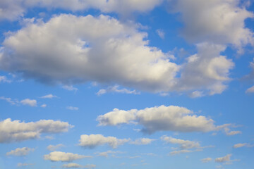 Typical cumulus clouds with the characteristic flat-bottomed puffy shape associated with cumulus...