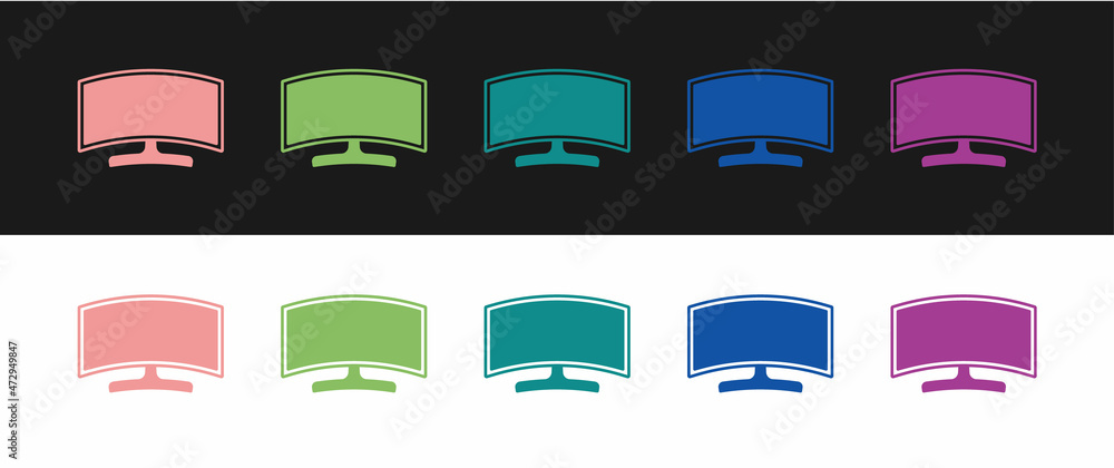 Poster set computer monitor icon isolated on black and white background. pc component sign. vector