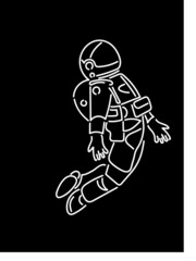 Vector astronaut silhouette. Neon sign glowing tubes style. White drawing on black background. Neon lights design 