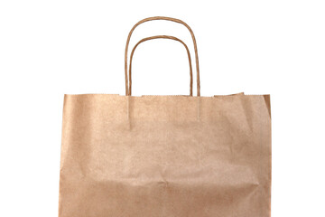 Brown paper bag isolated on white background, close-up
