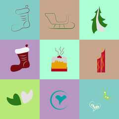 Set Of Colorful Christmas Icons with different background vector