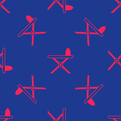 Red Electric iron and ironing board icon isolated seamless pattern on blue background. Steam iron. Vector