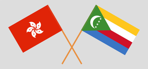 Crossed flags of Hong Kong and the Comoros. Official colors. Correct proportion