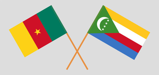 Crossed flags of Cameroon and the Comoros. Official colors. Correct proportion