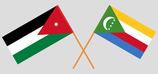 Crossed flags of Jordan and the Comoros. Official colors. Correct proportion