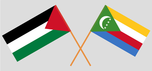 Crossed flags of Palestine and the Comoros. Official colors. Correct proportion