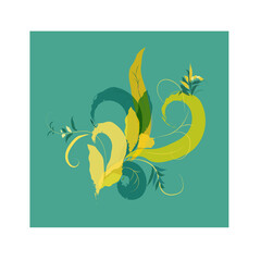 Stylized floral composition the color of the sea wave and lemon
