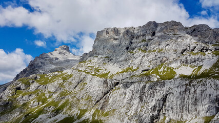 Massive rock face in the Swiss Alps. Praettigau, Grisons, Switzerland.