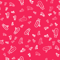 White line Submarine icon isolated seamless pattern on red background. Military ship. Vector