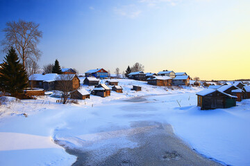 winter landscape russian village north wooden house