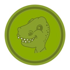 Icon with young dinosaur head with big teeth on green background 