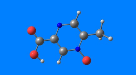 Acipimox molecular structure isolated on blue