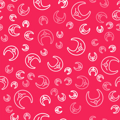 Fototapeta na wymiar White line Fish steak icon isolated seamless pattern on red background. Vector