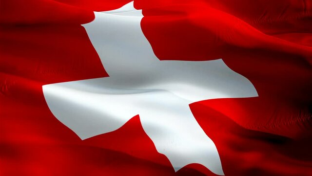 Swiss flag. 3d Switzerland sign waving video. Flag of Switzerland holiday seamless loop animation. Swiss flag silk HD resolution Background. Switzerland flag Closeup 1080p HD video for Independence Da