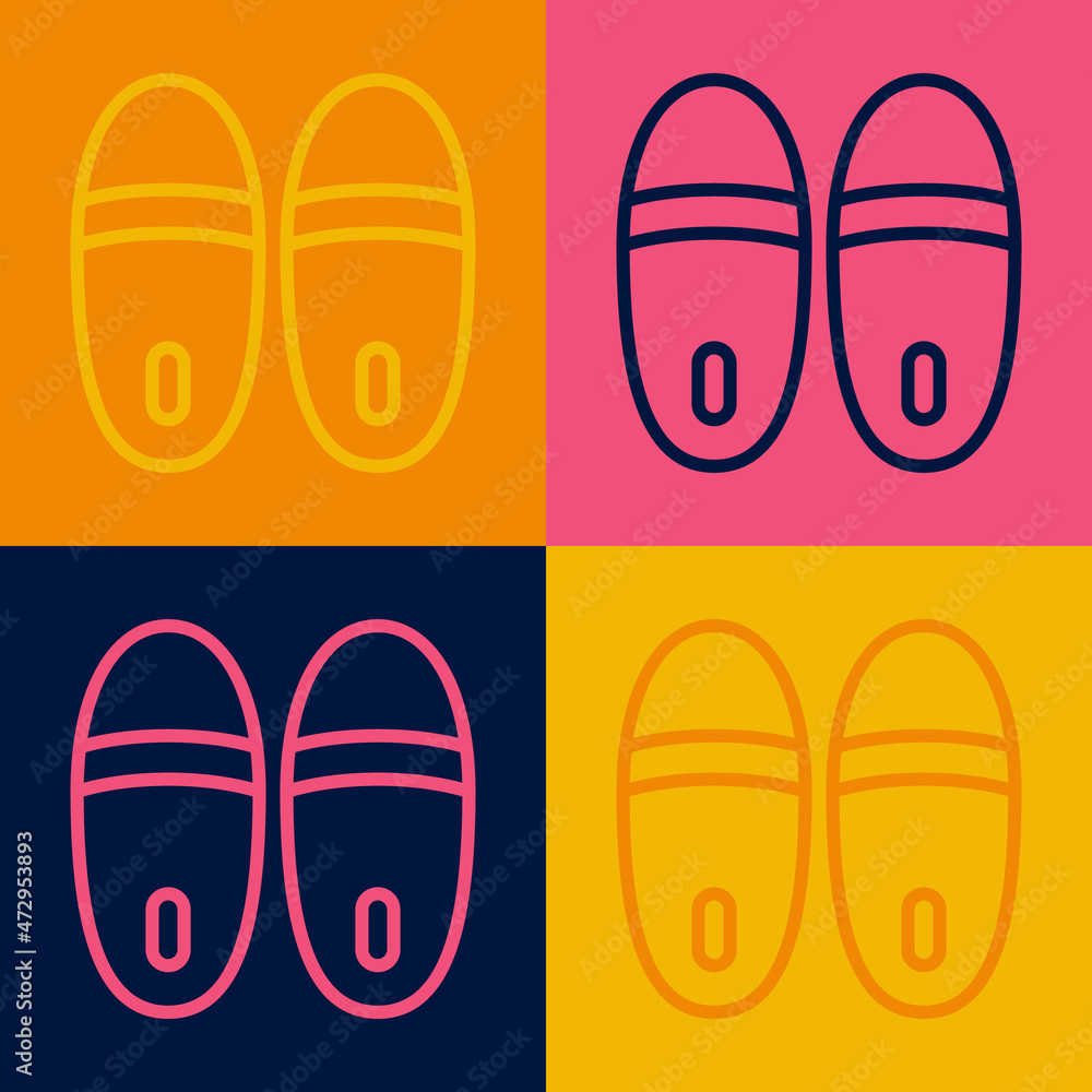 Poster pop art line slippers icon isolated on color background. flip flops sign. vector