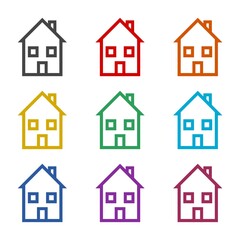 Fototapeta premium Home icon symbol for website isolated on white background, color set