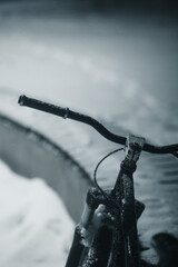 Bicycle in the winter on the street.