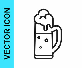 Black line Glass of beer icon isolated on white background. Happy Saint Patricks day. National Irish holiday. Vector