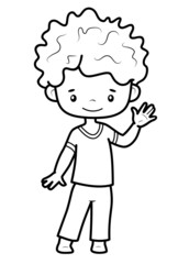 Coloring book or page for kids. Boy black and white  illustration