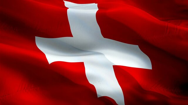 Switzerland flag video. National 3d Swiss Flag Slow Motion video. Switzerland tourism Flag Blowing Close Up. Swiss Flags Motion Loop HD resolution Background Closeup 1080p Full HD video flags waving i
