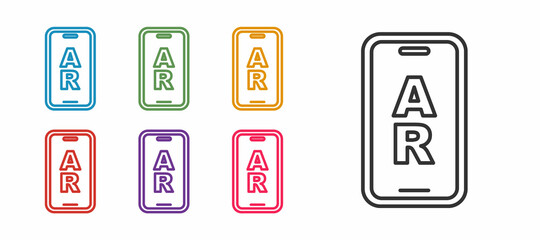 Set line Augmented reality AR icon isolated on white background. Virtual futuristic wearable devices. Set icons colorful. Vector