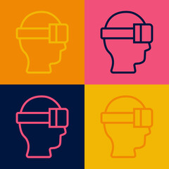 Pop art line Virtual reality glasses icon isolated on color background. Stereoscopic 3d vr mask. Optical head mounted display. Vector