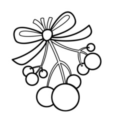 Christmas coloring book or page for kids. Viscum and berries black and white illustration
