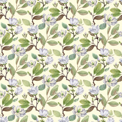 watercolor seamless pattern. floral seamless pattern blooming magnolia. for fabrics, textiles, roll wallpaper, design, cards, invitations, stickers, wedding, birthday, Valentine's Day, decor, design.
