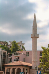 Fototapeta na wymiar Mosque tower, minaret, in Ulcinj, Montenegro