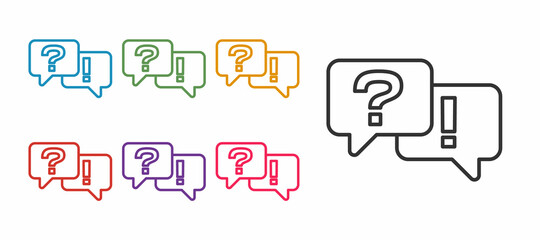 Set line Speech bubbles with Question and Answer icon isolated on white background. Q and A symbol. FAQ sign. Chat speech bubble and chart. Set icons colorful. Vector