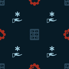 Set Heart with cross, Pills in blister pack and Cross hospital medical on seamless pattern. Vector